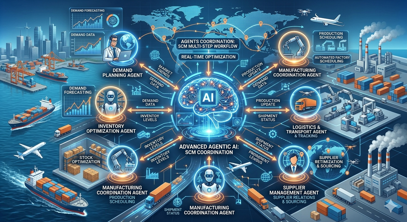Advanced Agentic AI sẽ phối hợp nhiều tác nhân để xử lý quy trình đa bước trong SCM
